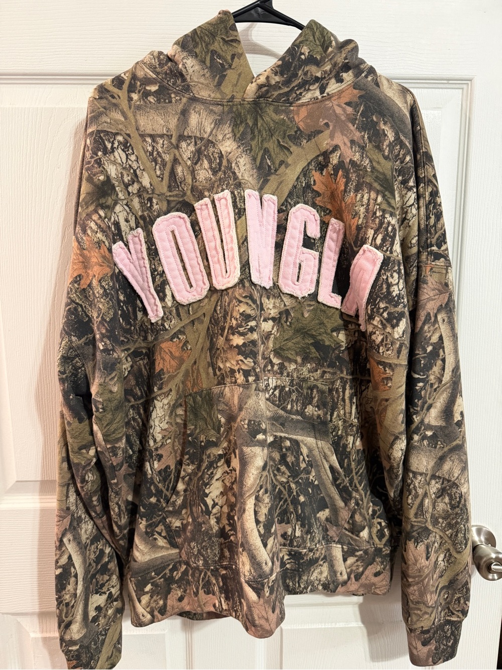 YoungLA Camouflage Hoodie with Pink Chenille Logo